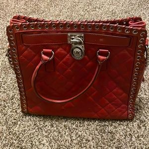 Dark Red/Silver Hardware Michael Kors Hamilton Bag